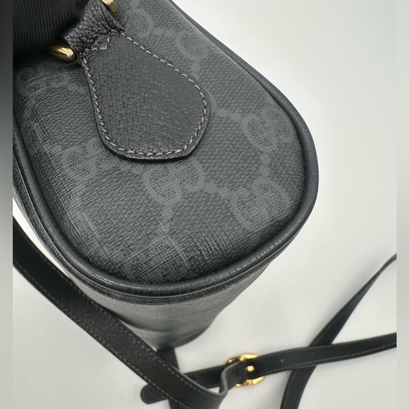 Vintage Gucci GG Monogram Black Crossbody Bag with Web Stripe & Gold Hardware - Picture 5 of 16